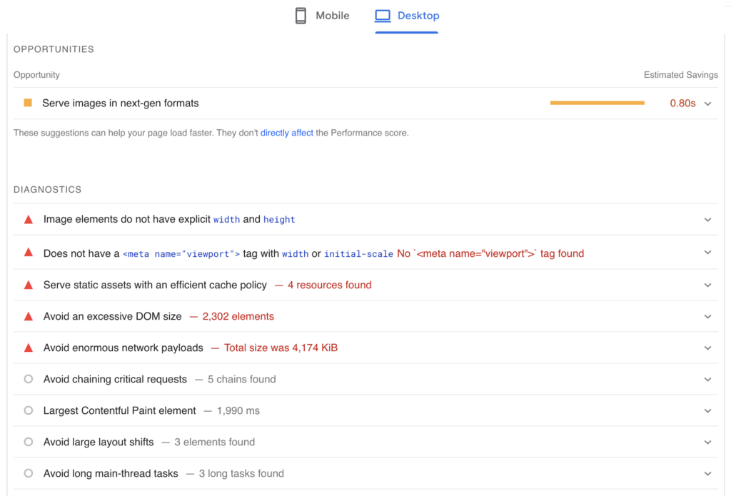 vGoogle pagespeed insight